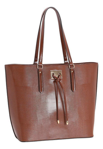 Bolsa Feminina Lagarto Perolado Tote Chenson 3483915 Cor Marrom