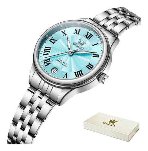 Relógio De Quartzo Impermeável Olevs Elegant Calendar Fundo Azul