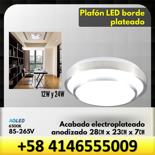 Plafon Led 12w Borde Doble Plateado 6500k 85-265v 28x28x7cm