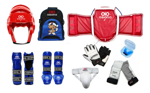 Equipo Asiana Para Taekwondo + Guantes, Empeineras Y Mochila