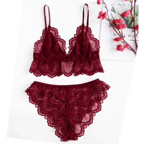 Conjunto De Calzoncillos De Lencería De Encaje Con Sujetador