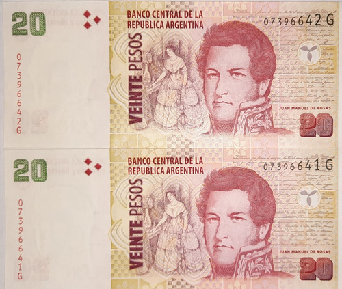Billetes 20 Pesos Correlativos Unc