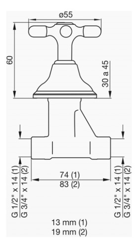 Llave De Paso Fv Hidro H-h 0489/b2p 13 Mm Con Campana