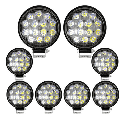 Kit 8 Farol 14 Leds Milha Off Road Redondo 42w Jeep 12v/24v