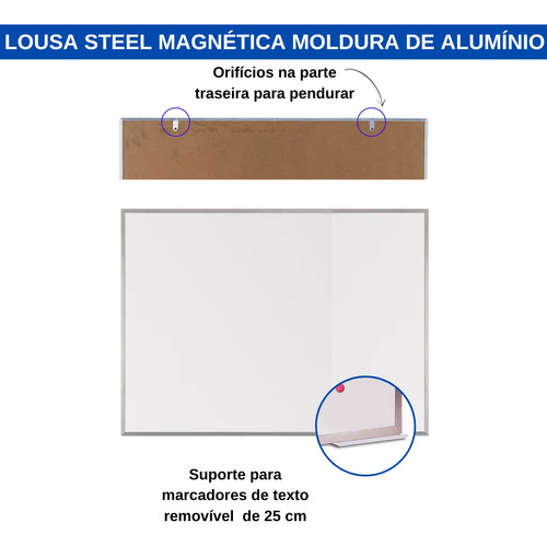Quadro Branco Magnético 100x80cm Kit Imã + Apagador E Caneta