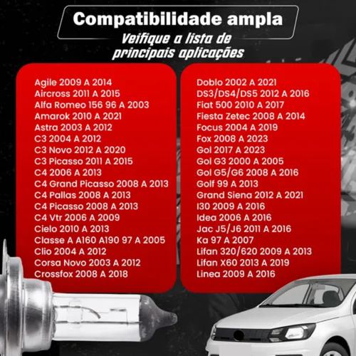 Kit 6 Lâmpadas Halógena Farol Alto Baixo Lanterna H1 H7 T10