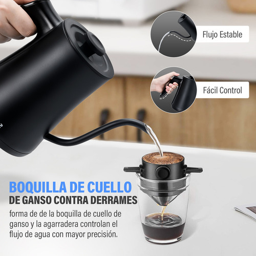 Tetera Hervidora Eléctrica de Acero Inoxidable con Cuello de Cisne,1000W Temporizador y Control de Temperatura,Jarra Portátil para Café, Té y Agua Hirviendo,Calentamiento Rápido y Auto Apagado