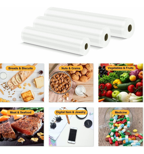. Bolsas Para Sellar Alimentos Al Vacío, 3 Rollos