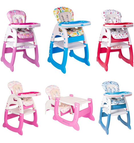 Silla De Comer Para Bebe De Lujo (silla 3 En 1 ) Color rosado azul celeste rojo