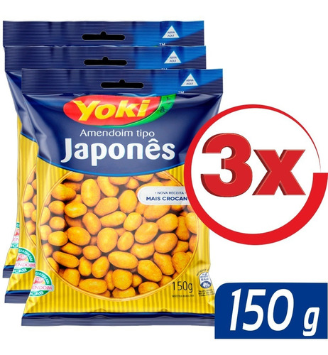 Kit Com 3 Pacotes Amendoim Japones Yoki 150g 7891095002177