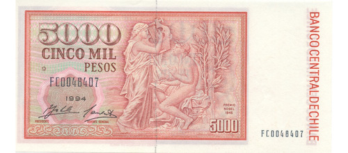 Billete De Chile 5.000 Pesos Año 1994 Serie Fc Unc