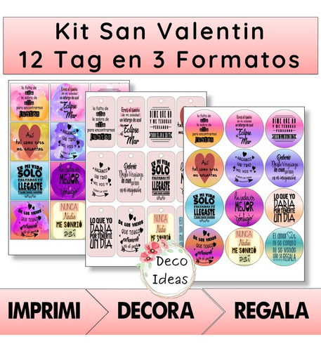 Imagen 1 de 4 de Kit Imprimible A Color Pdf04 San Valentín Tarjetas Etiquetas