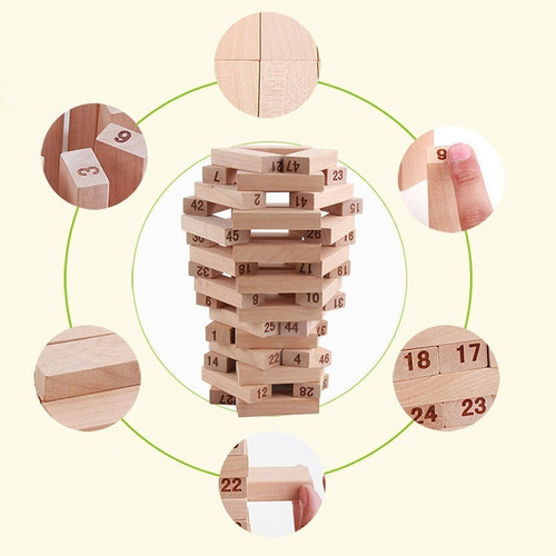 Jenga De Madera Con 4 Dados , 54 Números