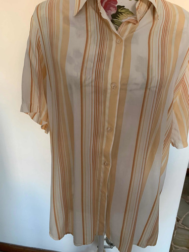 Camisa Talle N Rayada Beige Con Marrón Manga Corta