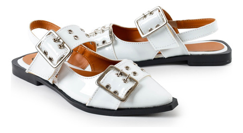 Flats Balerina De Charol Con Hebillas Moda Dama