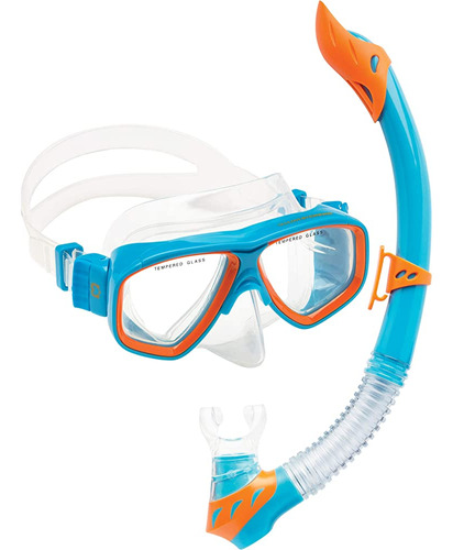 Cressi Deluxe, Kids Youth Mask Snorkel Set, Azul / Naranja