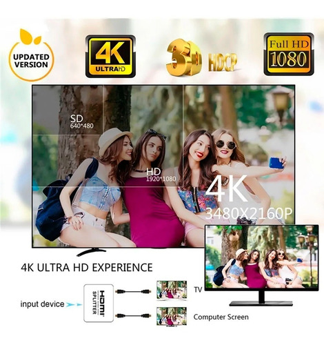 Imagen 9 de 9 de Splitter Hdmi 4k 1080p Divisor De Señal Hdmi Lcd Led Energia
