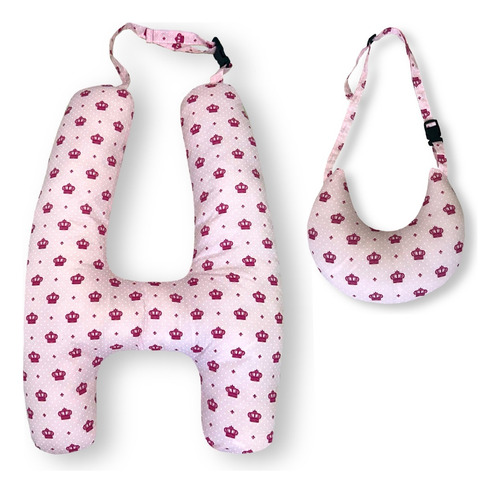 Almofada De Dormir De Carro Em Forma H Com Encosto De Cabeça Cor Coroa Rosa Desenho Do Tecido Estampado
