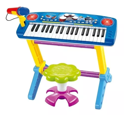 Piano Infantil Com Banquinho E Microfone Rosa BW151RS