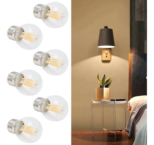 - 6 Bombillas Led Regulables G45 E27 4w Filamento