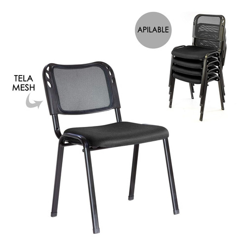 Imagen 5 de 10 de Silla Negra Patas Fijas Con Posabrazos De Excelente Calidad