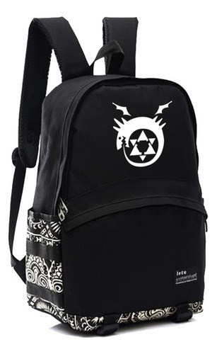 Mochila De Nylon Com Padrão De Anime Fullmetal Alchemist Fas Cor Branco Desenho Do Tecido Listrado