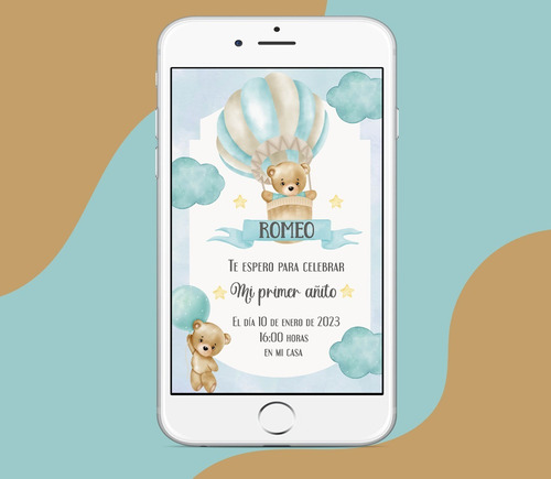 Tarjetas Invitaciones Digitales Baby Shower Oso En Globo 