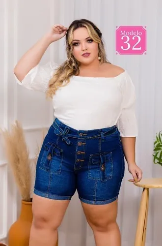 Shorts Plus Size Jeans Com Lycra Feminino Tamanho Grande