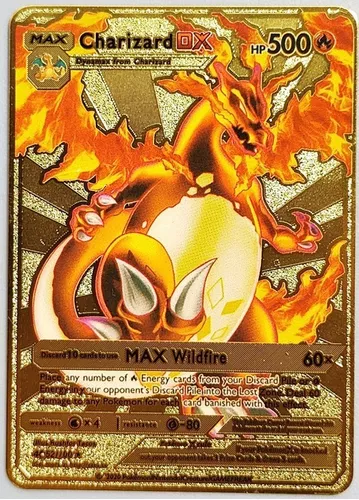 Carta Pokemon Colecionador De Metal Dourada Charizard Dx