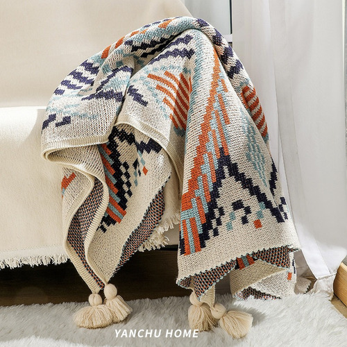 Manta Tejida Con Borlas Estilo Étnico Bohemio Cálida Y Suave