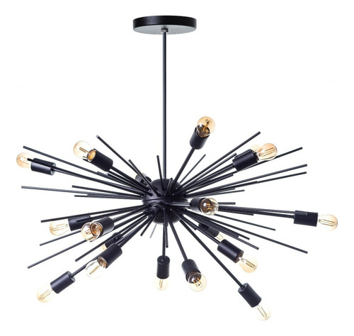 Lustre Pendente Sputnik Luxo P/ 18 Lampadas Sala Mesa Jantar Cor Preto Total 110v/220v