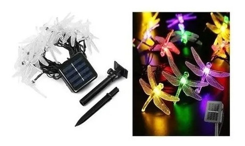 Imagen 1 de 6 de Luces Navidad Guirnalda 30 Led Solar Libélula 6 Metros