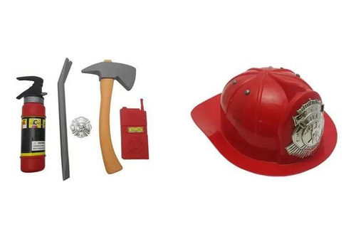 Kit Bombeiro Infantil 6 Pçs Com Capacete Play Set Fireman