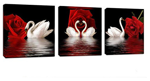 Cuadro Lienzo Cisnes Románticos Con Rosas Rojas (20 X20 X3)