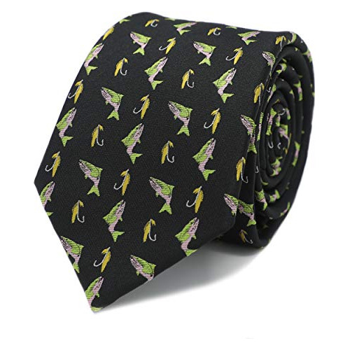 Corbata Mendepot Con Anzuelo De Pesca Con Mosca Y Salmón Con