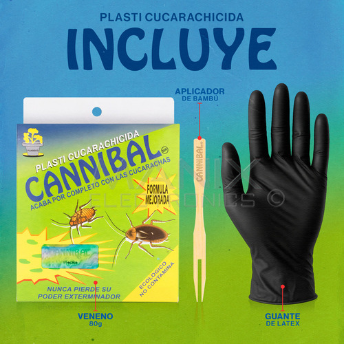 Kit 4 Mata Cucarachas Cannibal® Veneno Original Con Holograma De Autenticidad Exterminador Ecológico Con 4 Piezas De 80g. + Guante Y Aplicador