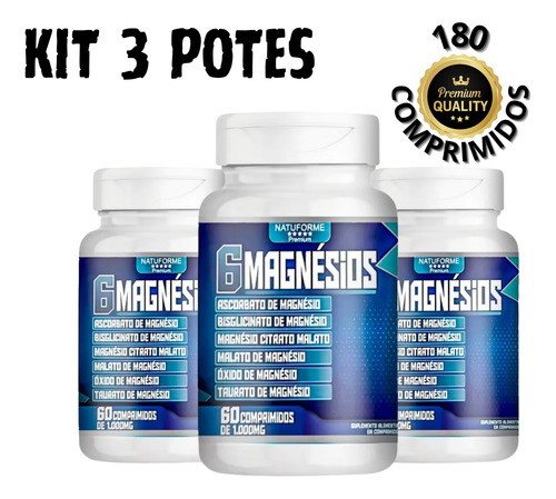 Kit 3 Potes De 6 Magnesios 1000mg 180 Comprimidos Sem Sabor