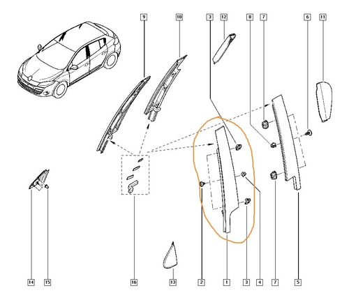 Moldura Parante Puerta Del Izq Renault Megane 3 Original