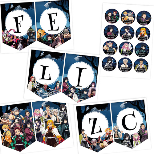 Banderines Imprimibles Demon Slayer + Etiquetas