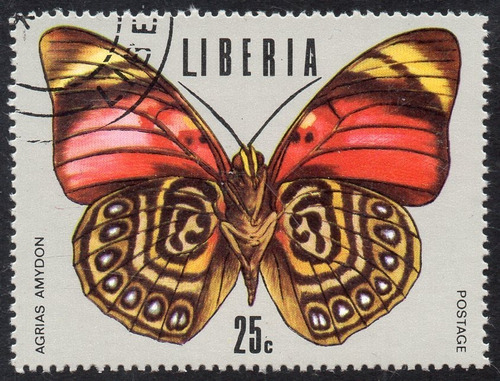Liberia Sello Usado Mariposa Agrias Amydon Año 1974 
