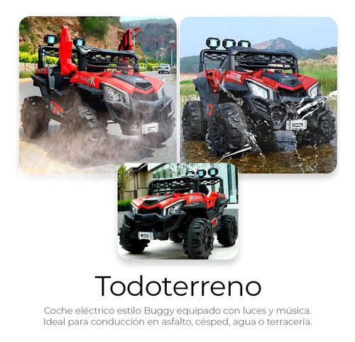 Buggy Electrico Montable Para Niños Color Rojo, Carrito De Control Remoto Y Manejo Directo, Con Luces, Estereo Y Pedales Funcionales, Medidas: Alto 76cm X Ancho 68cm X Largo 109cm
