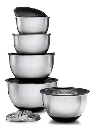 Sagler Acero Inoxidable Mixing Bowls Conjunto De 5, Con Tapa