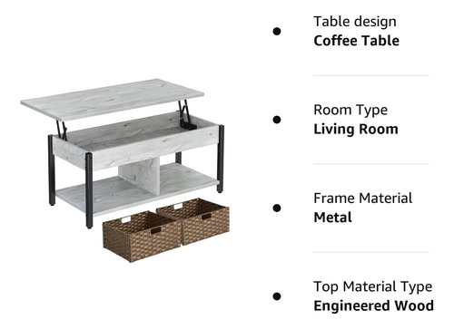 Mesa De Centro Con Almacenamiento Y Cestas De Ratán Gris