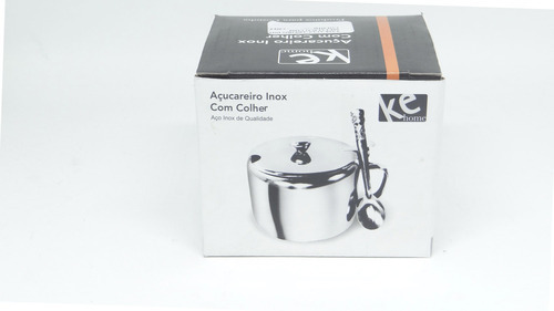 Açucareiro Inox Metálico Com Colher 300ml Kehome Cor Prata