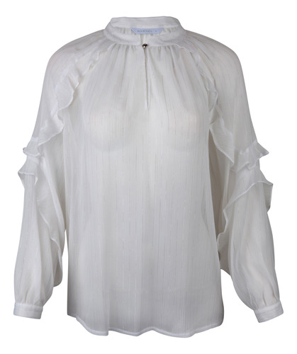 Marsel Blusa Blanca Manga Larga Cuello Mao Con Escarolas