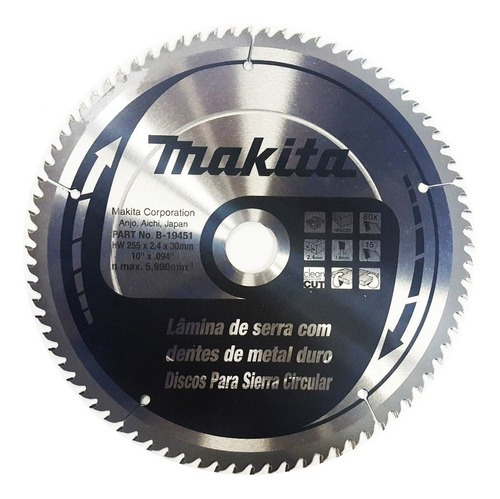 Disco Hoja Sierra Makita Madera 255 Mm 10 PuLG 80 Dientes