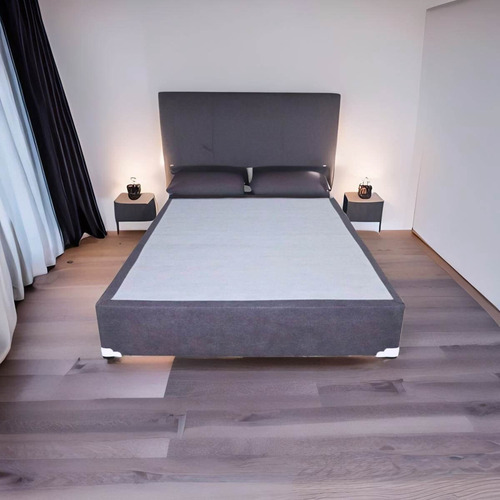 Base Para Cama Queen Size Moderno Box De Madera Y Lino Gris