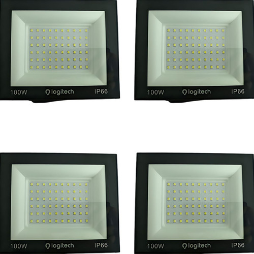 Refletor Led Kit 4 / 100w Prova De Água Ip66 Holofote 6500k