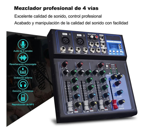Mixer F4 Mezclador Dj De Audio 4 Canales Bluetooth Usb
