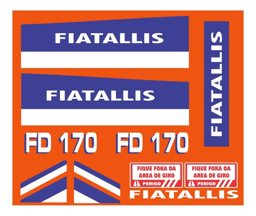 Kit Adesivo Trator De Esteira Compatível Com Fiatallis Fd170 Cor ADESIVO EMBLEMA GRÁFICO FD 170